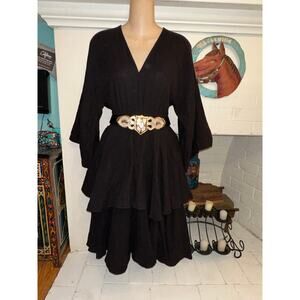 RHODE BLACK LAYERED VEE NECK ELASTIC WAIST DRESS S